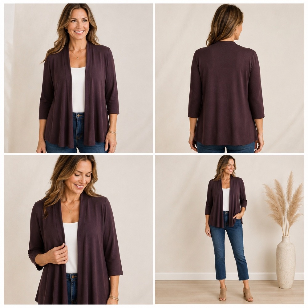 Majestic Filatures Cardigan Women 4 Purple Minimalist Open Front Deluxe Teeshirt